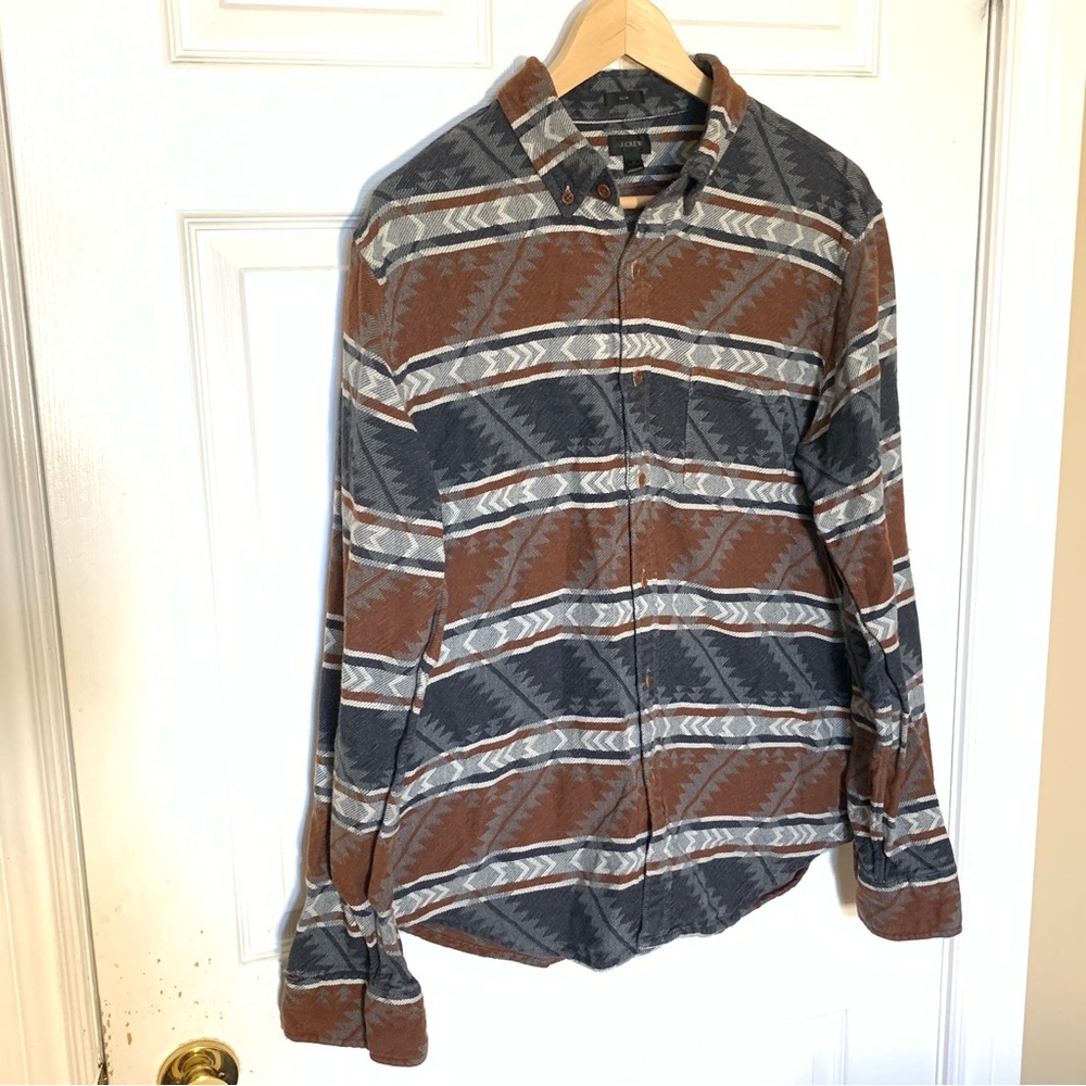 J.Crew Men’s Southwestern Geometric Stripe Shirt Large Slim Fit Brown Gray